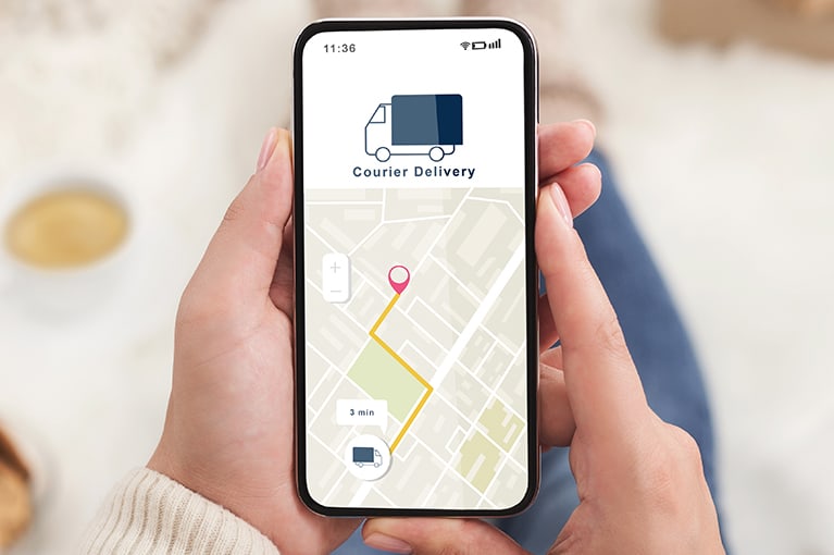 Real-time tracking of delivery on a phone.